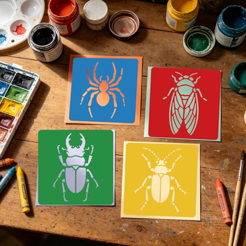 CUTHOLLOW Animals Fruit Plant Stencils, 24PCS 8-Inch Reusable Plastic | 24PCS 8-Inch Animals, Fruit & Plant Shapes, Reusable Washable Plastic, Painting, Crafts, Wall Art & Sidewalk Chalk - style: Insects
