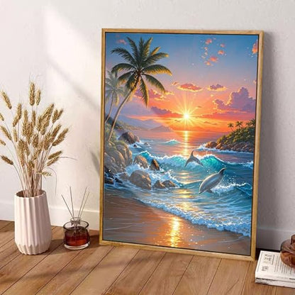 RYMILIE Beach Diamond Art Kits for Adults,Romantic Sunset Diamond Painting | Diamond Art Kit for Beginners, 5D DIY Full Drill Diamond Painting Gem Art, Home Wall Art Gifts(12x16 inch) - color: DP03660
