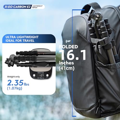 Fotopro 59" Carbon Fiber Travel Tripod, Compact Video Tripods with Fluid Head, Detachable Monopod with Quick Release Plate and Bag, Camera Tripod Load up to 8KG/17.63lbs - color: Black, size: 62" Video (Carbon Fiber)
