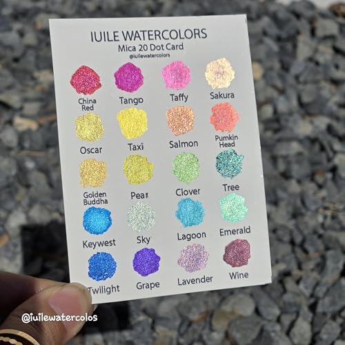 IUILE Handmade Watercolor Paints - Mica 20 Dot Card (20 colors). Metallic, Shiny, Shimmer - color: Mica 20 Dot