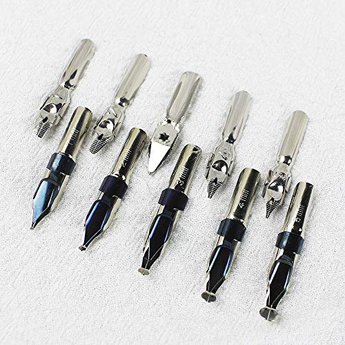 GIFTS Calligraphy Pen Set,12-Piece Kit, 5 Nib & 5 Ink Set,Writing Quill Pen,Anitque Dip Feather Pen Set (wood+feather)