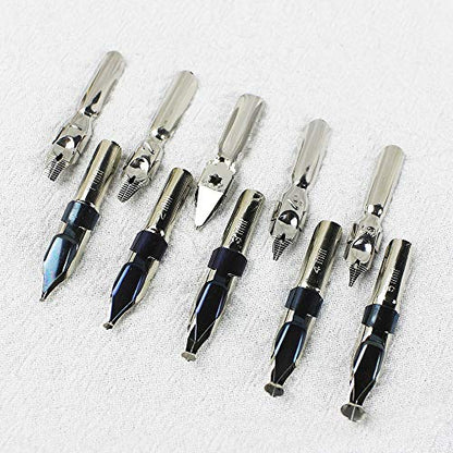 GIFTS Calligraphy Pen Set,12-Piece Kit, 5 Nib & 5 Ink Set,Writing Quill Pen,Anitque Dip Feather Pen Set (wood+feather)