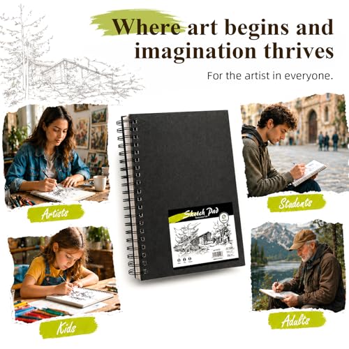 Conda 8.5"x11" Hardbound Sketch Book, 80-Sheets 90gsm Double-Sided Hardcover Sketchbook, Spiral Sketch Pad, Durable Acid Free Drawing Art Paper for Adults - color: Black, size: 8.5"x11" 1 Pack