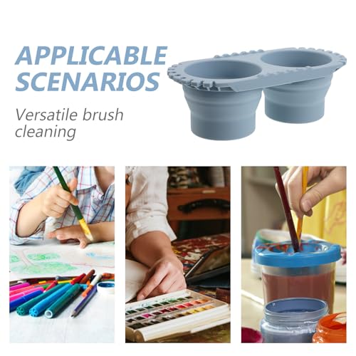 SEWACC Foldable Silicone Paint Brush Washer, Dual Collapsible Basin with Drying Rack, Portable Acrylic and Watercolor Brush Washing Bucket, Travel Art Supplies Organizer - color: Sky-blue