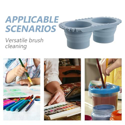 SEWACC Foldable Silicone Paint Brush Washer, Dual Collapsible Basin with Drying Rack, Portable Acrylic and Watercolor Brush Washing Bucket, Travel Art Supplies Organizer - color: Sky-blue
