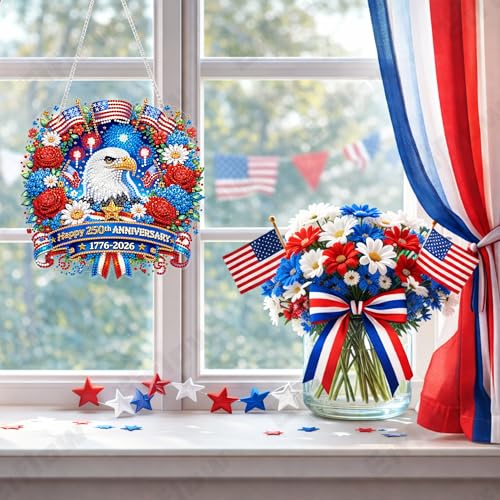 Eiflow 250th Anniversary Diamond Art Hanging Kit for Adults, DIY Diamonds Painting Door Hanger Board Kit 4th of July, Acrylic Crystal Diamond Art Painting Pendant Ornament (Ealge) - color: Ealge