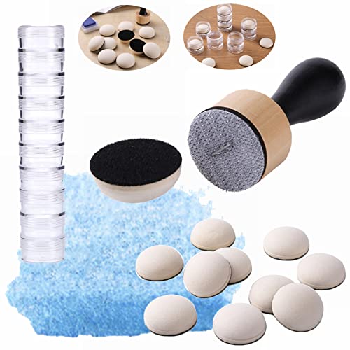 Mini Ink Blending Brushes Tools with Replacement Round Foams Refills Round Stackable Jars Storage Cases Set for Scrapbooking Painting Art Supplies Hand Tool Craft Cardmaking Drawing - color: 1 Tool+12 Domed Foams+10 Stackable Jars