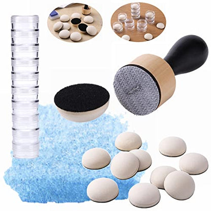 Mini Ink Blending Brushes Tools with Replacement Round Foams Refills Round Stackable Jars Storage Cases Set for Scrapbooking Painting Art Supplies Hand Tool Craft Cardmaking Drawing - color: 1 Tool+12 Domed Foams+10 Stackable Jars