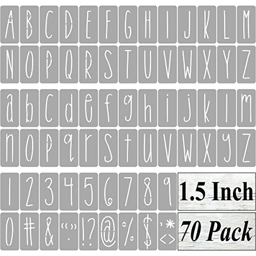 1.5 Inch Alphabet Letter Stencils for Painting - 70 Pack Letter and Number Stencil Templates with Signs for Painting on Wood, Reusable Skinny Letters Stencils for Chalkboard Wood Signs & Wall Art - size: 1.5 Inch