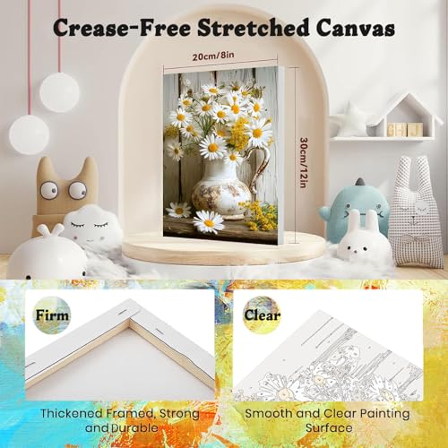 4 Pack Flower Paint by Numbers for Adults with Framed Canvas - Wooden Easel - color: BKH2107+BKH2108+BKH2109+BKH2110
