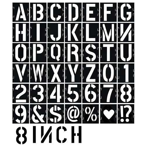8 Inch Letter Stencils 42 Pcs ReusableTemplates Symbol Numbers Interlocking Stencil Kit Plastic Number Stencils for Wood,Wall,Paper,Fabric,Glass,Signage,DIY Art Projects - style: 8 Inch