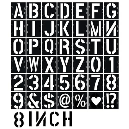 8 Inch Letter Stencils 42 Pcs ReusableTemplates Symbol Numbers Interlocking Stencil Kit Plastic Number Stencils for Wood,Wall,Paper,Fabric,Glass,Signage,DIY Art Projects - style: 8 Inch
