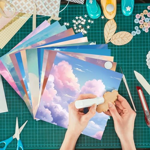 Scrapbook Paper, 24 Sheets 6"×6" 160gsm Single-Sided Patterned Cardstock - color: 24 sheets-colorful sky