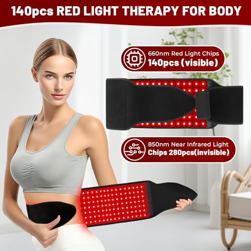 Red Light Therapy for Body, Infrared Light Therapy for Shoulder Waist Muscle, Upgraded 3 in 1 Led Beads, 660nm Red Light & 850nm Near Infrared Light Therapy Belt - size: 140 leds