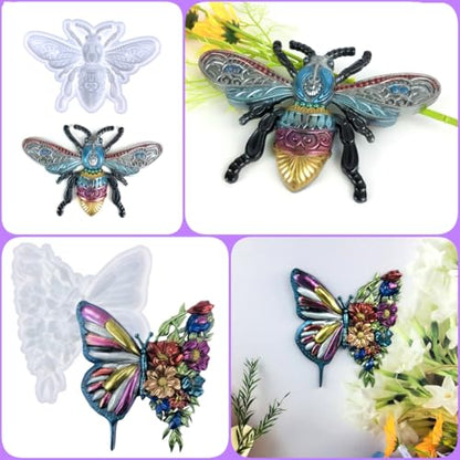 3D Resin Casting Molds Set, Decorative Bee and Butterfly Wall Art Silicone Molds, DIY Craft Making Tools, Epoxy Resin Silicone Mould