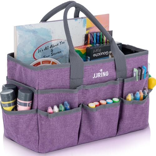 Craft Tote Bag Organizer For Art Storage With Multiple Pockets, Purple - color: Purple