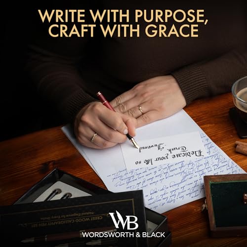 Wordsworth & Black Luxury Bamboo Violet Calligraphy Pen Set, 6 Nibs | Fountain Ink Bottle, Cartridges , Refill Converter, Gift for Men , Women, Smooth Writing, Journaling , Lettering - color: Violet Wood