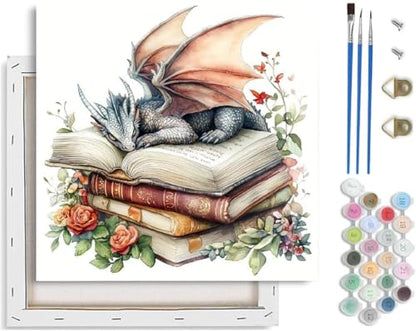 Paint by Numbers Kit for Adults-Dragon,Book DIY Paint by Number 10x10 Inch | Paint by Number for Beginner,Adult Paint by Number,HD Color Canvas,DIY Tool Kits,Stress Relief Craft,Great Gift,With Frame - color: paint by number-15