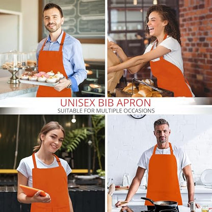 Utopia Kitchen 2 Pack Bib Apron, Adjustable with 2 Pockets, Water and Oil Resistant, Cooking Kitchen Chef Apron for Women Men - color: Orange