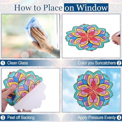 Potchen Mandala Art Kit DIY Window Clings with Markers, 48 Pcs, Floral - style: Floral