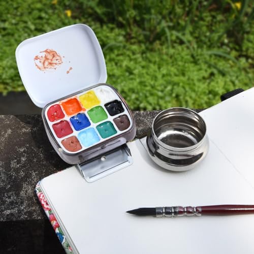 Portable Travel Watercolor Palette, Mini Metal Tin Box,12-Well Empty Tins - color: Outdoor Painting Set-bosch Hell