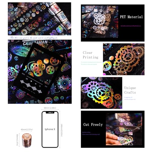 PET Tape Stickers for Journaling Supplies, Gears Journal Tape Stickers - color: Fantasy