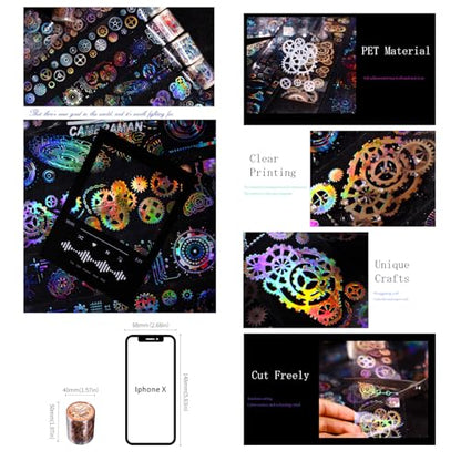 PET Tape Stickers for Journaling Supplies, Gears Journal Tape Stickers - color: Fantasy