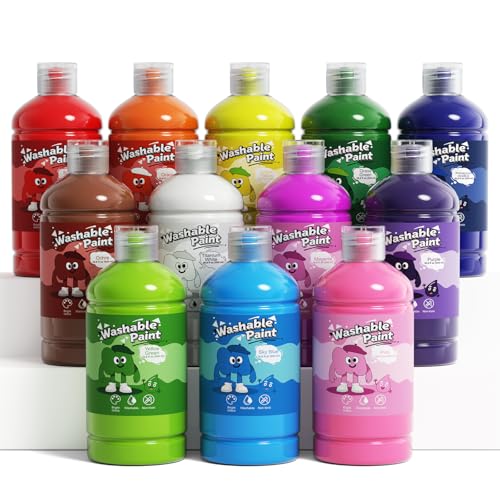 NewFamily Washable Paint Set, 12 Colors x 500ml (16.9 fl oz) Large Bottles, Bulk 6L Non-Toxic Poster/Tempera Paint for Paper, Cardstock, Canvas, Classroom Art & Crafts - color: 12 colors
