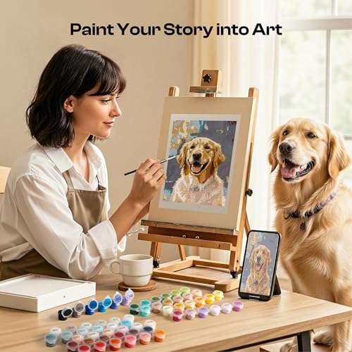 Caydo 4 Pack Custom Paint by Numbers from Photo, A4 | Custom Paint by Numbers Kit for Adults via App, 10 Brushes & 60 Colors, Relaxing Crafts Gift to Create Home Wall Art - size: 8.3"x11.7"