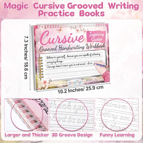 gisgfim Grooved Cursive Handwriting Workbook Magic Reusable Grooved Cursive Handwriting Practice Guided Tracing with Disappearing Ink Pens for Beginner Learning Activities Supplies (Inspiring Quotes) - style: Inspirational Sentences