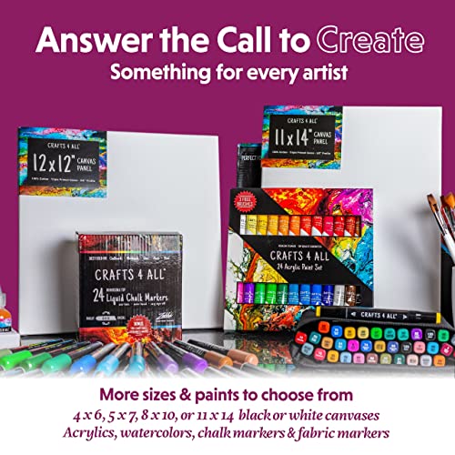 Crafts 4 All Acrylic Paint Set for Adults and Artists - 12 Pack of 12mL Paints with 12 Art Brushes & 4 Stretched Canvas Boards, Non-Toxic Craft Paint for Easter Eggs, Ceramic Rock Paint - Art Supplies - size: 1 Count (Pack of 1)