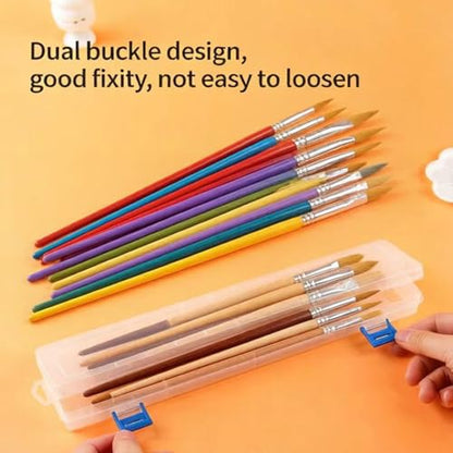 3PCS Brushes Storage Box Paint Brush Drawing Pen Container with Buckle Design, Long Paint Brush Case Watercolor Pen Pencil Container Buckle Design