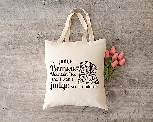 Pet Studio Art Don't Judge My Dog Tote Bag - color: Bernese Mountain Dog