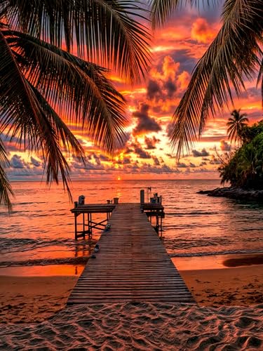 Diamond Art Kits for Adults,Sunset Diamond Painting Kits for Beginner - color: Beach