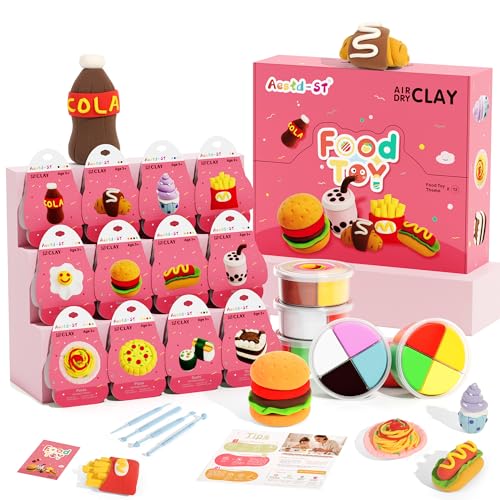 Aestd-ST Air Dry Clay Kit - Food Toy Theme, Modeling Clay for Kids | DIY Magic Clay with Tools and Tutorials, 12 Boxes Molding Clay, Ultra Light, Soft & Non-Sticky, Arts and Crafts Gift for Kids - color: Food Toy Theme