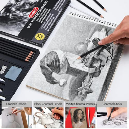 PANDAFLY Drawing Sketching Pencil Set, 22 Piece, Graphite Pencils (12B-2H)