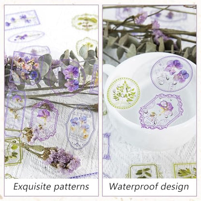 Bomichi 120 Pcs Flowers Stamp Stickers, Vintage Aesthetic Scrapbook Supplies for Junk Journal Bullet Therapy Planner Laptops Card Making Supplies - style: Transparent Flower Stamps