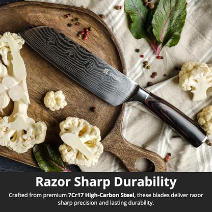 Yatoshi 7 Knife Set - Pro Kitchen Knife Set Ultra Sharp High Carbon Stainless Steel with Ergonomic Handle - color: Brown, size: 7-Piece