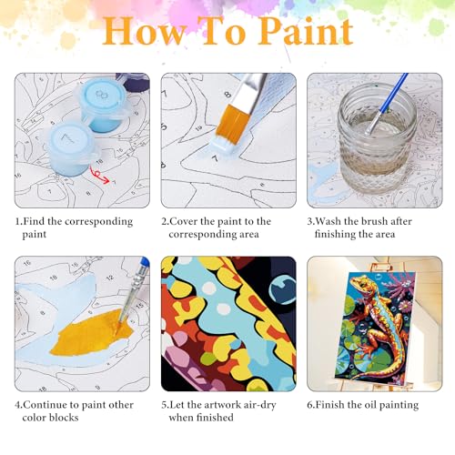 Framed Paint by Numbers Kit for Adults, Colorful Lizard Design 8x12 Inch - color: OPFUS2508-01