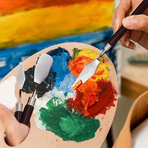 Palette Knife Set, 3Pcs Stainless Steel Painting Knife with Wood Handle, Metal Artist Knife for Oil, Canvas, Acrylic Painting, Spatula Pallet Knife for Color Mixing,Spreading - color: 3pcs Palette Knife