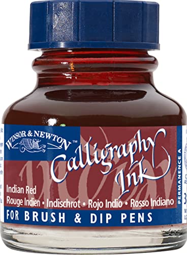 Winsor & Newton Calligraphy Ink, 30ml (1-oz) Bottle, Indian Red | Lightfast Colors, Satin Finish, Thin Inks Suitable for fip-pens, brushes and airbrushes; Opaque Colors for dip-pen or brush - color: Indian Red, size: 1 fl oz
