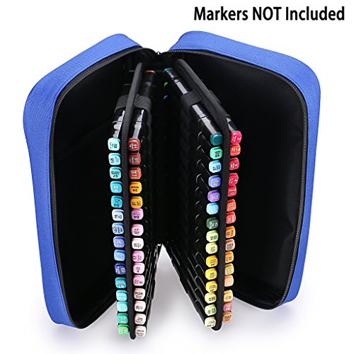 BTSKY Art Marker Carrying Case Lipstick Organizer-60 Slots Canvas Zippered - color: Blue