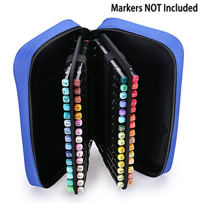 BTSKY Art Marker Carrying Case Lipstick Organizer-60 Slots Canvas Zippered - color: Blue