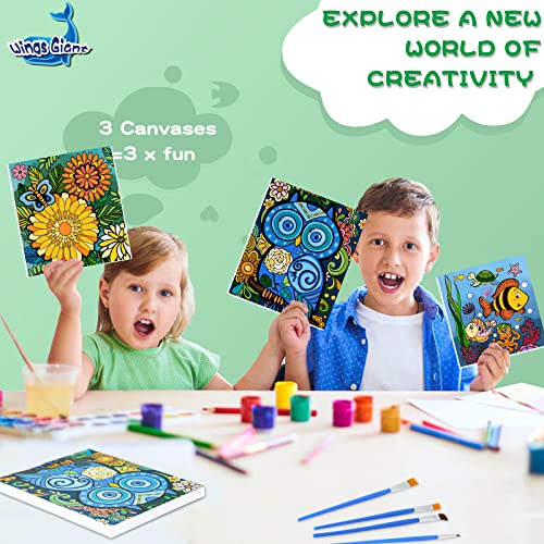 3 Pack Paint by Numbers for Kids Ages 8-12, Pre-Printed Acrylic Oil Painting, Includes (8x10, 8x9, 8x8 inch) Framed Canvas with 30 Acrylic Paint Pots, 5 Brushes for Kids, Art Supplies for Kids 9-12 - color: Undersea