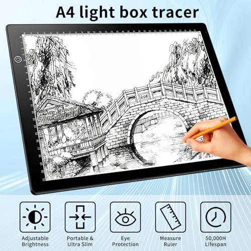 Ultra Thin Light Pad for Tracing, A4 Drawing Light Board | Adjustable Brightness Light Up Tracing Pad for Sketching, Tattoo Transfer, Crafts & Everyday Creative Projects - style: A4SA