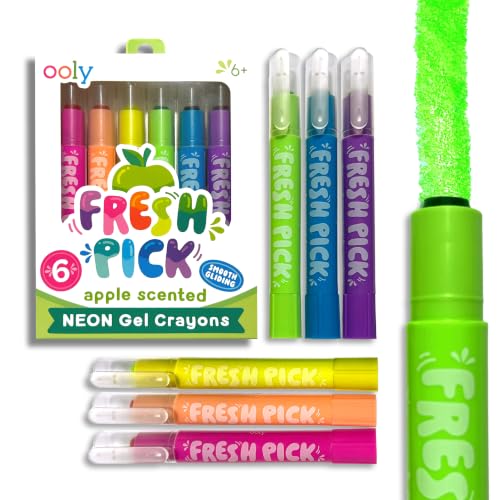 Ooly Scented Neon Gel Crayons, Set of 6, Twist-Up | Ages 6+, Crisp Green Apple Scent, Smooth Gliding, Bright Neon Colors, Use as Highlighters for Notes and Journaling - style: Scented Neon Gel Crayons