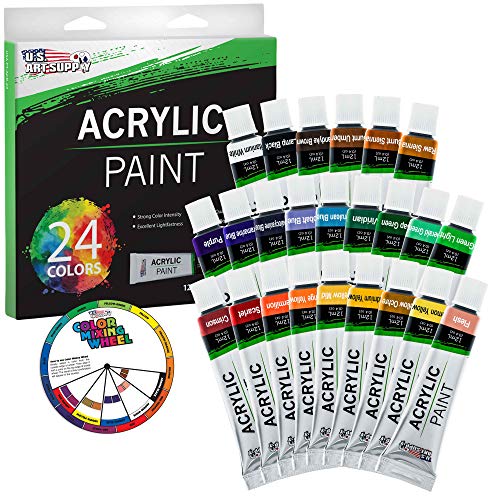 U.S. Art Supply 24 Color Professional Acrylic Paint Set in 12ml Tubes - size: 24 Count (Pack of 1)