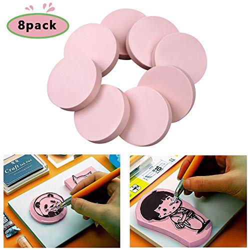 8 Pcs 2"x2" Pink Rubber Carving Blocks for Stamp Soft Rubber Crafts, Soft and Easy to Carve (Round) - size: Round