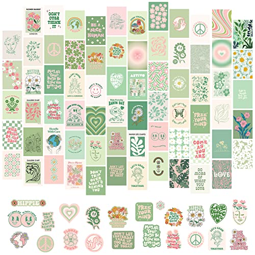 Sage Green Room Decor: 70pcs Green Wall Collage Kit - Preppy Pastel Aesthetic Posters for Girls' Bedroom - color: Green Collage