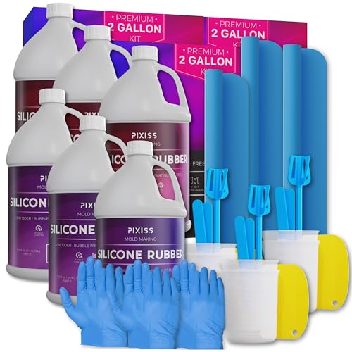 Silicone Mold Making Kit Liquid Silicone Rubber (25 kg/6 Gallon Kit) with Accessories Kit (3-Pack) - Mixing Ratio 1:1 - Bubble Free Translucent Clear Silicone Mix for Silicone Rubber Mold Making - size: 25kg Kit